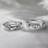 Korean Sliver Color Cat Dog Rings for Women Men Simplicity Cartoon Couple Ring Fashion Best Friend Jewelry Valentine's Day Gifts - Image 6