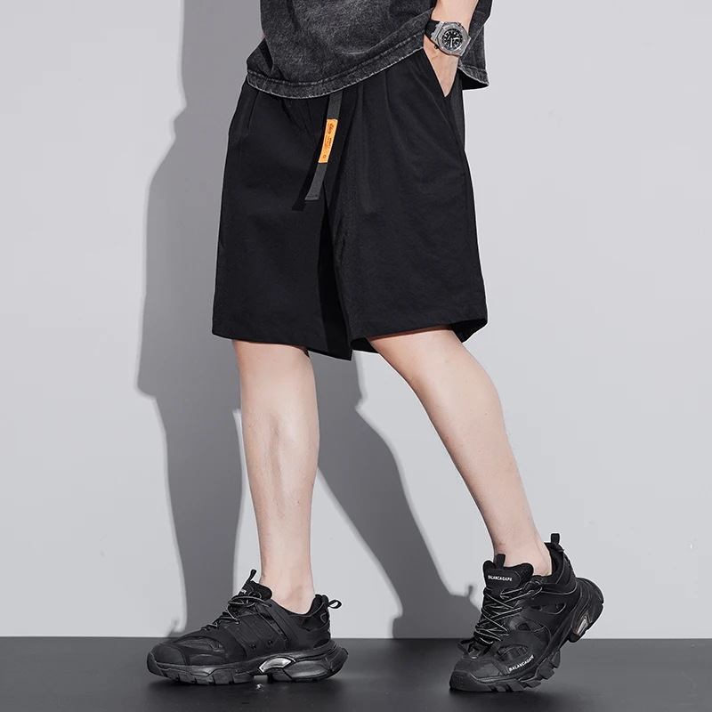 Ice Shreds Sweatpants Trousers 2024 New Summer Men's Minimalist Casual Loose Solid Color Elastic Pockets Straight Shorts