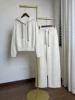 24 Autumn and Winter New Women's Cashmere Suit Hooded Zipper Top + High Waist Drawstring Leg Closing Pants Two Piece Set 3
