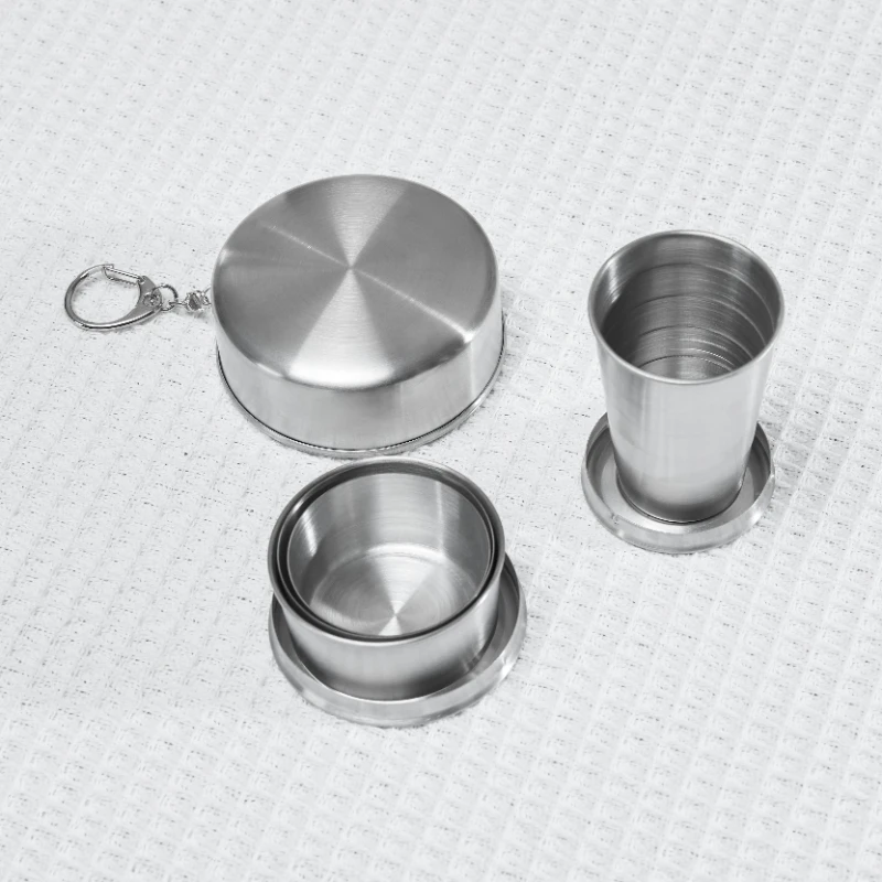 FoldingCup aus Edelstahl, tragbar, für Outdoor-Reisen, einziehbare, teleskopische, zusammenklappbare Tassen mit Schlüsselanhänger, Kaffeetasse, Wasserbecher – Detail 8