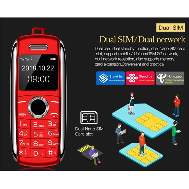 Mini téléphone portable X8 de 0.66 pouces, 2G GSM, débloqué, double SIM