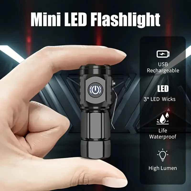 

Mini LED Flashlight Keychain, USB Rechargeable, 3000LM, Pocket Torch, Wick, Outdoor Camping, Portable Emergency Flashlights