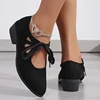 Lucyever Vintage Lace Up Thick Heels Pumps Women Shoes 2025 Spring Pointed Toe Mary Jane Shoes Woman Plus Size Faux Suede Pumps 6