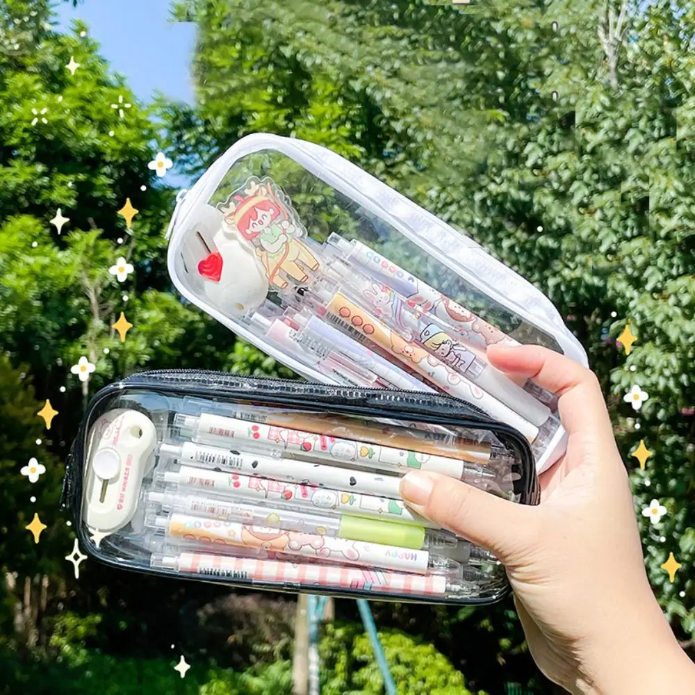 Creative PVC Transparent Pencil Case Large Capacity Cosmetic Bag Stationery Waterproof Stationery Storage Pouch School Supplies pencil cases