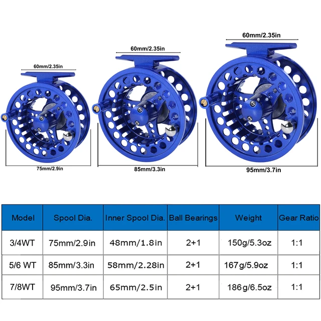 Fly Fishing Reel Aluminum Alloy 3/4 5/6 7/8 WT 2+1BB Interchangeable