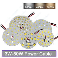 LED PCB Light Source Round Aluminum Light Panel - DIY Bulb Modification Accessory - 9W- 50MM (Power Cable)