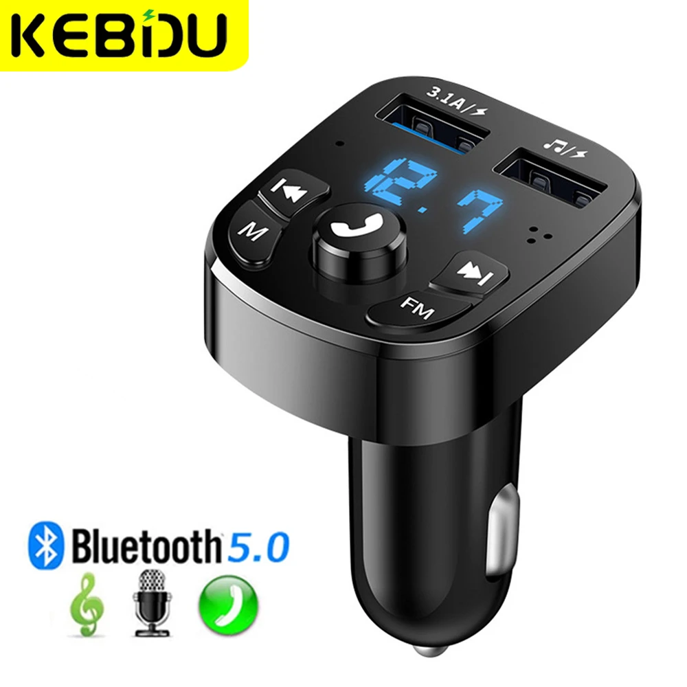 Bluetooth 5.0 Car Charger Dual Usb Kit Fm Transmitter Audio Mp3 Player Autoradio Handsfree 3.1a 12-24v For Iphone Samsung - Fm Transmitters -