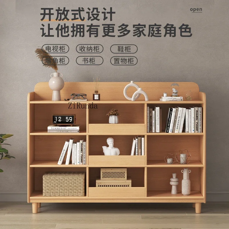 All solid wood bookcase Log children's bookshelf Floor-to-ceiling living room storage eight-grid storage lattice cabinet