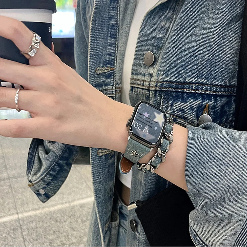 애플 워치 밴드용 럭셔리 스트랩, 더블 투어 디자인 가죽 팔찌, iwatch 시리즈 8, 7, SE, 6, 5, 4, 3, 44mm 울트라, 49mm, 45mm, 40, 41mm