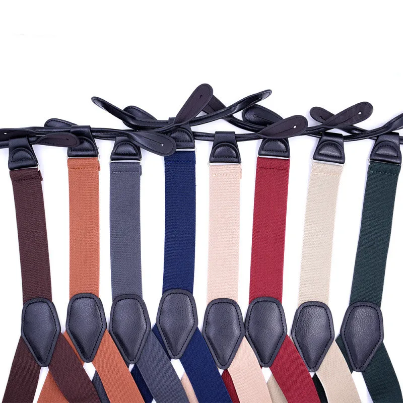 

Men 6 Clips Shirt Suspender 3.5cm Trouser Clip-On Button Y Back Braces Pu Leather Elastic Adjustable Strap Belt
