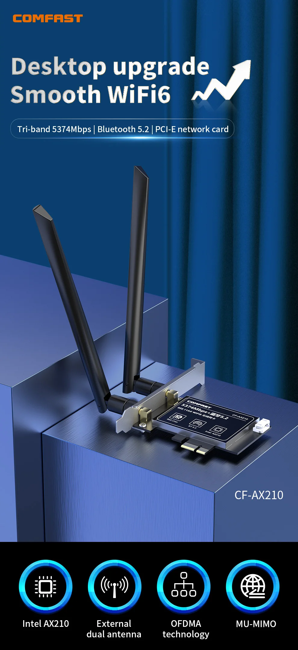 인텔 PCIe 어댑터, 데스크탑 Win11 10 용 무선 네트워크 카드, AX210, AX5400, WiFi6E, 2.4G, 5G, 6GHz, WiFi 6e, 802.11ax, ac, 블루투스 5.3