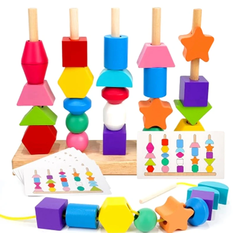 

Wooden Beads & Blocks Playset: Premium Educational Toys For Toddlers 1-4 Years Old Durable Easy Install Easy To Use