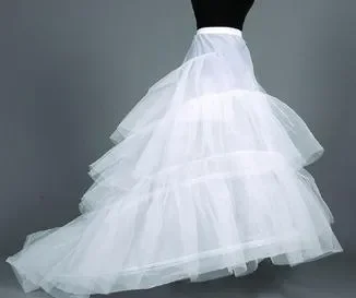 Hot Sell Vintage Spandex Waist A Line Underskirt Petticoat Three Layer Long Train Wedding Party Evening Prom Dress Slip
