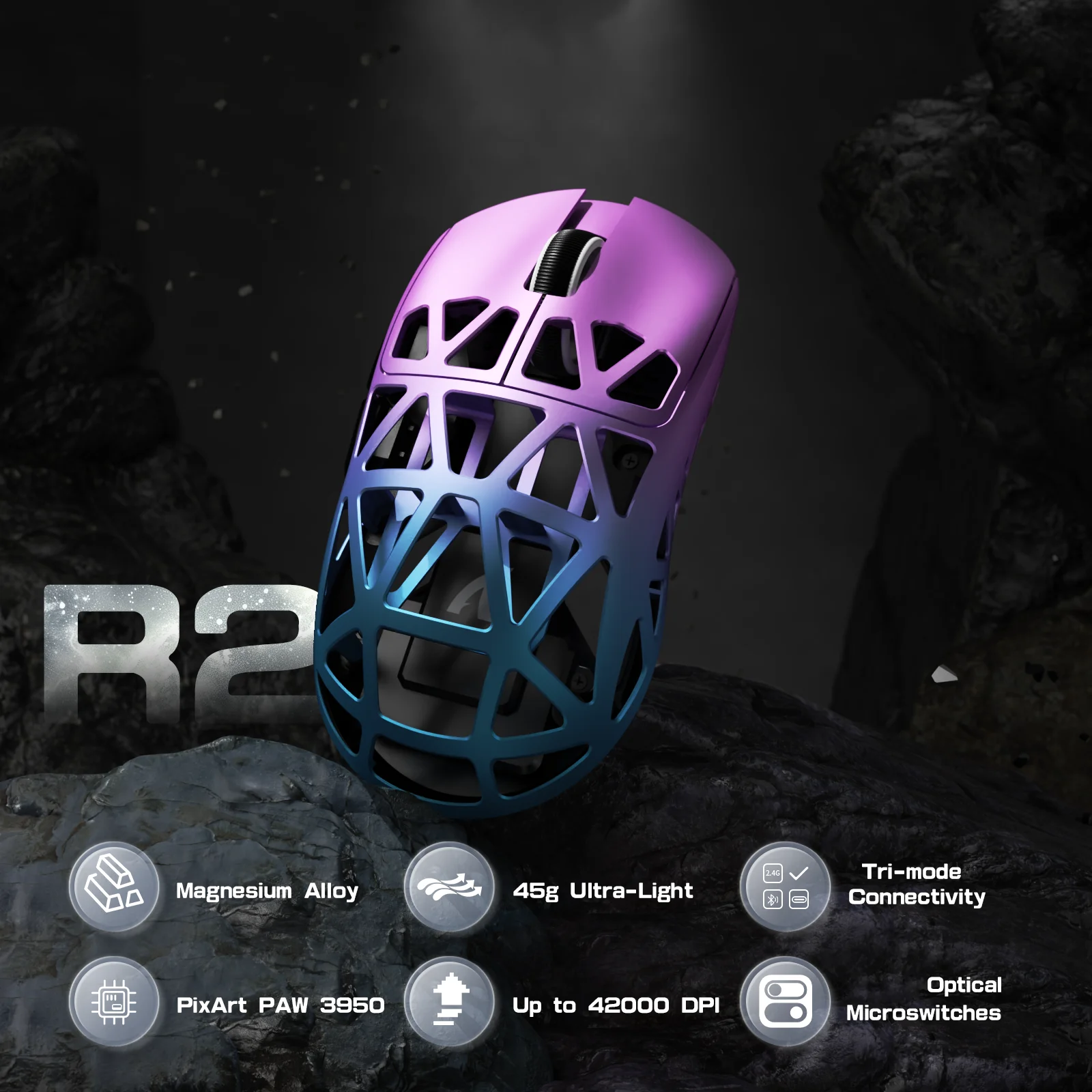 Attack Shark R2 Magnesium Alloy PAW3950 Gaming Mouse, Tri