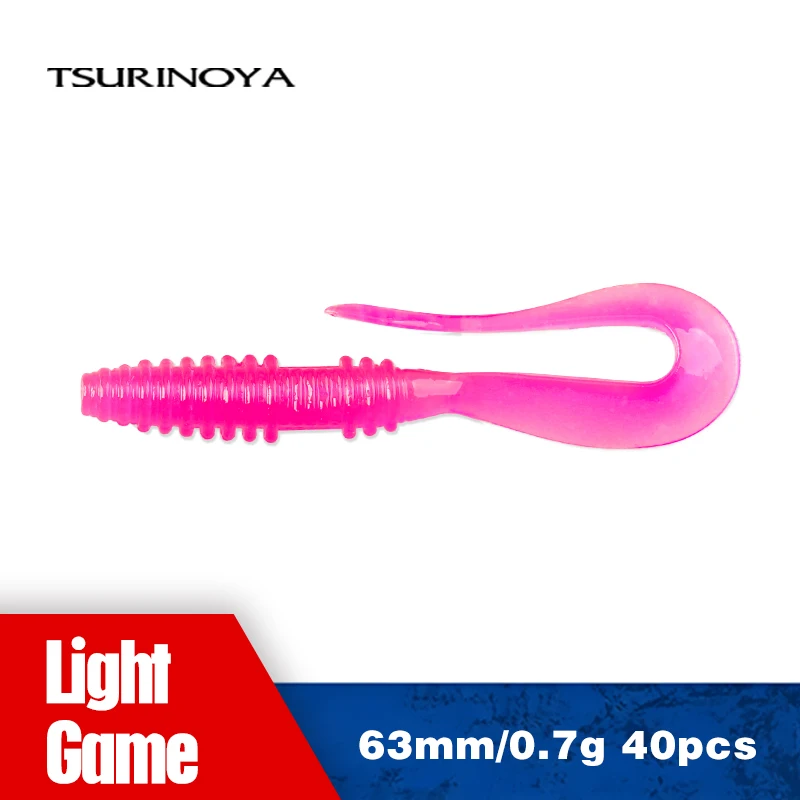 TSURINOYA 63mm 0,7g 40 stücke Licht Spiel Weichen Köder Angeln Köder BOUNDEN Künstliche Silikon Wurm Ajing Bass Pike swimbaits