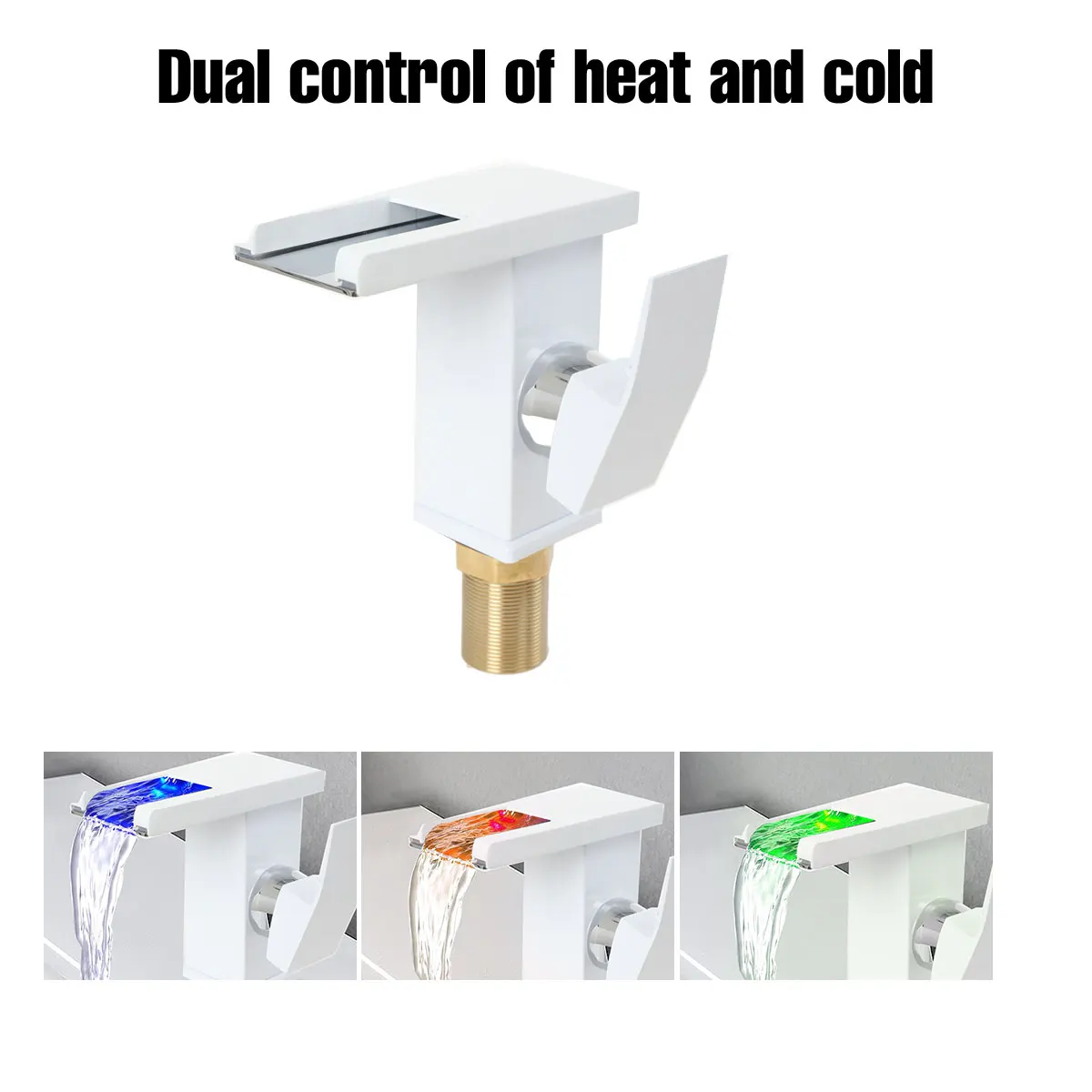 LED Matte Bathroom Sink Waterfall Faucet Three Colors Change with Temperature Hot and Cold Water Mixer Taps Water Inlet Pipe