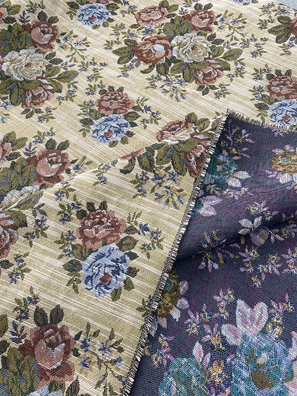 

Retro Oil Painting Rose Jacquard Fabric Thick Pillow Sofa Cover Dress Coat Clothing Designer Fabric
