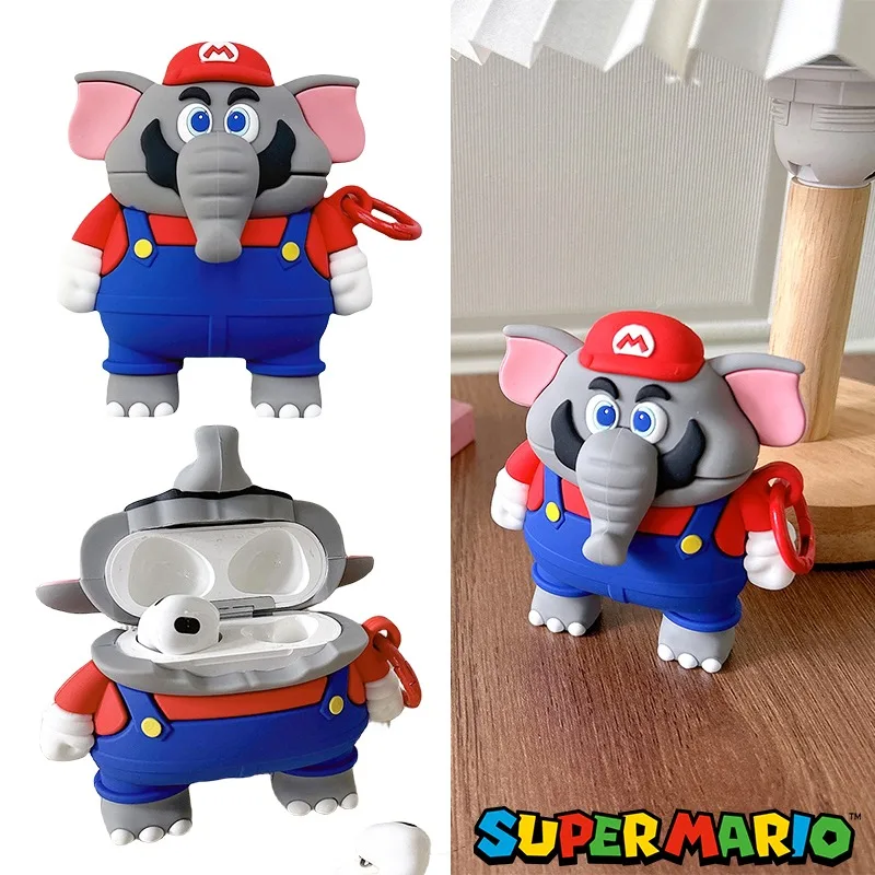 Super Mario Wonder For Apple Airpods 1 2 Pro 3 Custodia Auricolare Anime Cover Silicone Cartoon Elephant Creative 3D Cute Earbuds Case