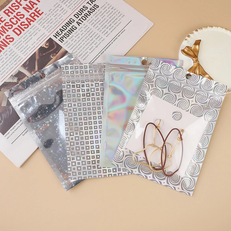 100 Pcs Reusable Laser Iridescent Zip Lock Bags Aluminum Foil Bag
