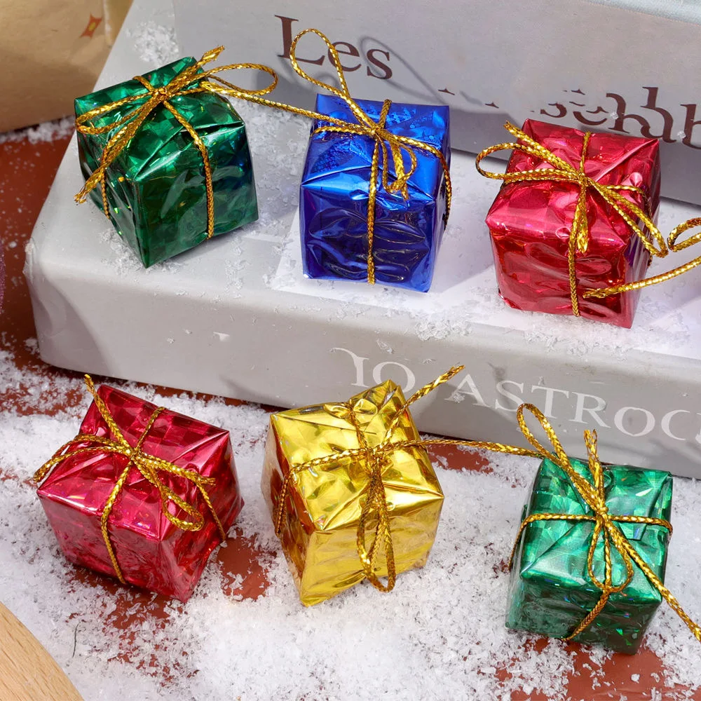 72-12PCS Mini Xmas Foam Gifts Boxes Christmas Ornaments Colorred Christmas Tree Hanging Pendants For Navidad Party Decorations