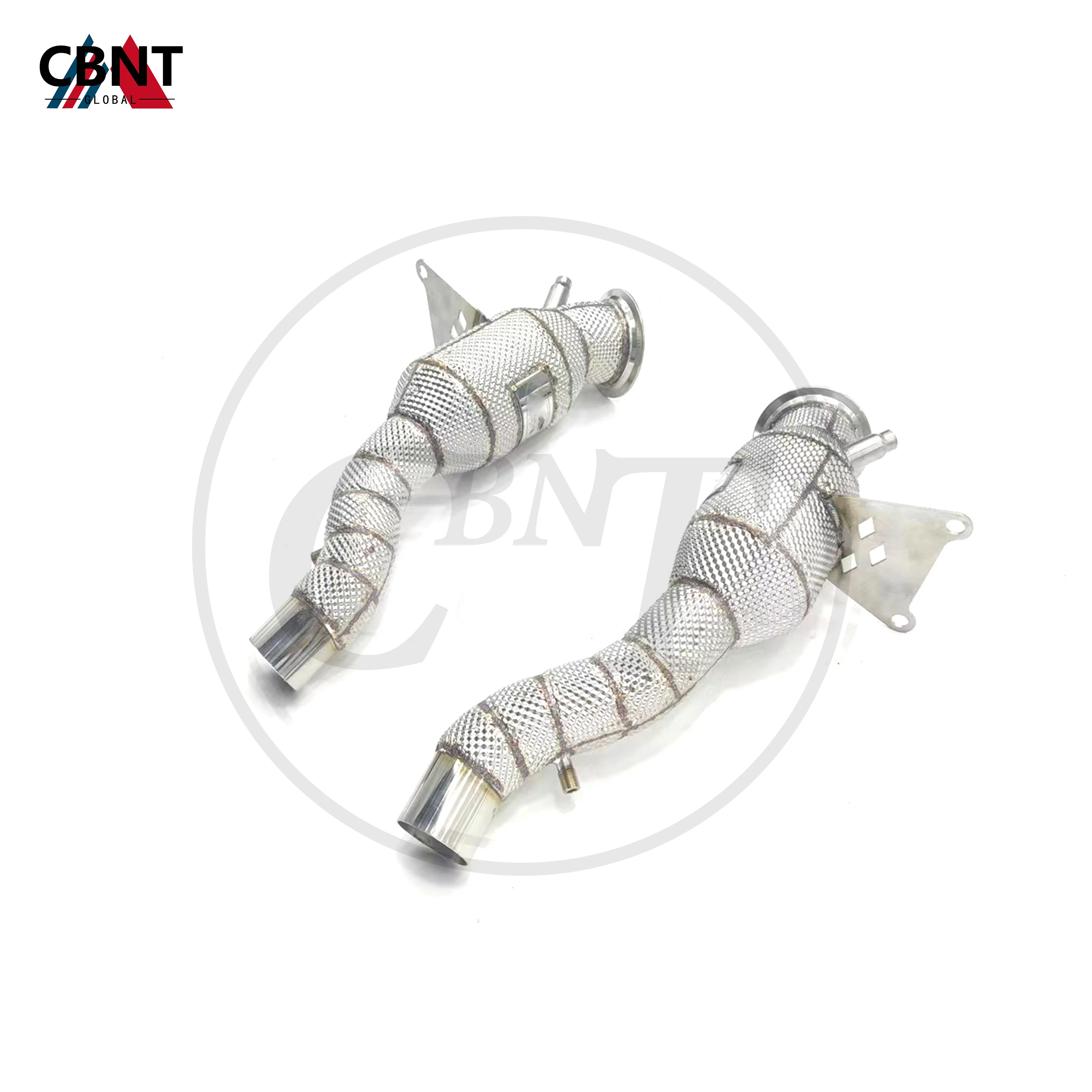 CBNT 페라리 458 488 F8 4.5L 배기 헤더 캣티드 및 캣리스 다운파이프, 열 차폐 튜닝 성능 배기 파이프 시스템 포함