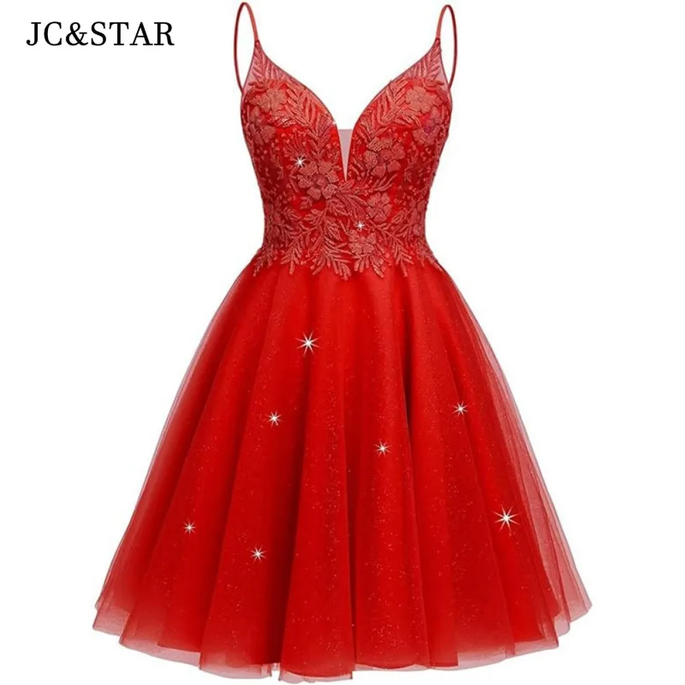 Royal Blue Chiffon Stickers Sexy Deep V Neck Thin Shoulder Straps Cocktail Dresses Shiny Alumni Party Dress Short Prom Robes