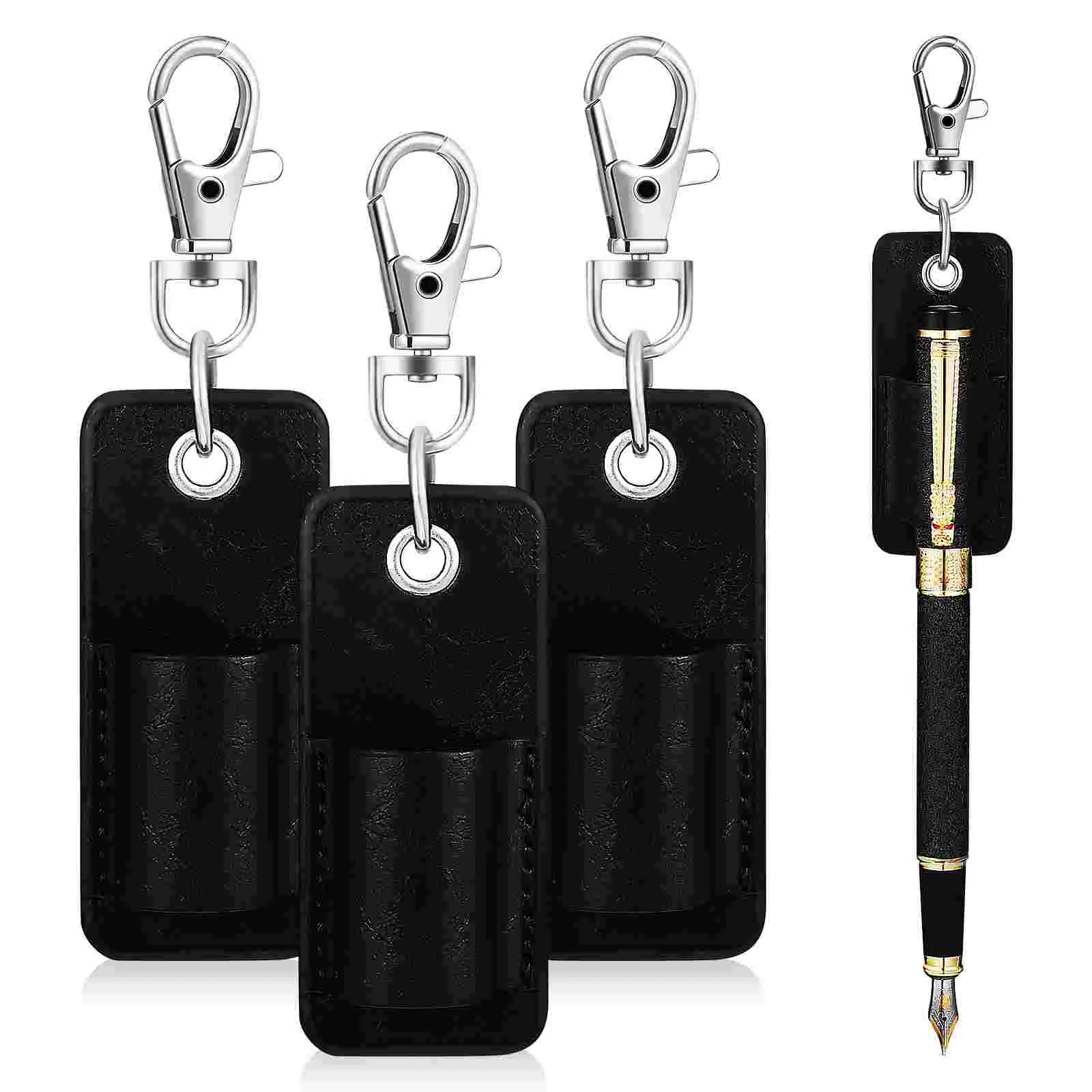 

PU Pen Holder Retro Keychain Storage Sleeve Pouch Pen Protector Keyring For Badge Holder Or Neck Lanyard