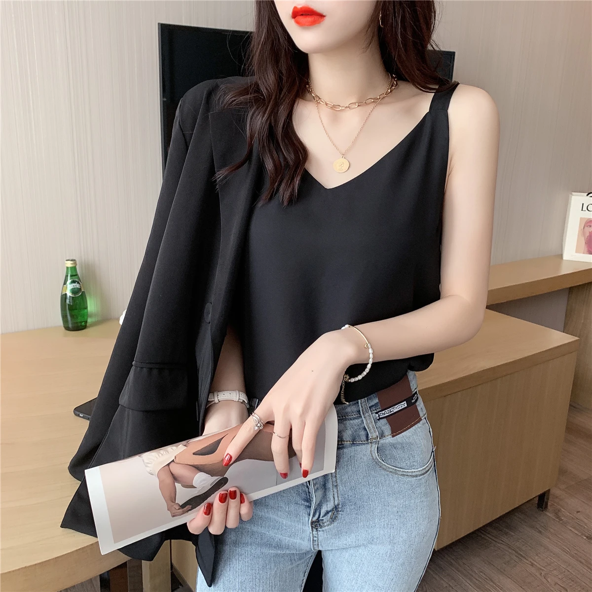 Chiffon Women Tank Tops 2022 Fashion Women Clothing Sexy Vest Soild Camisole Female Off Shoulder Sleeveless OL Basic Ladies Tops cheap bras