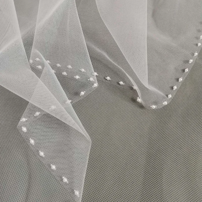 White Champagne Ivory 1 Tier Cathedral Wedding Veil Crystal Edge Beaded Trim with Comb