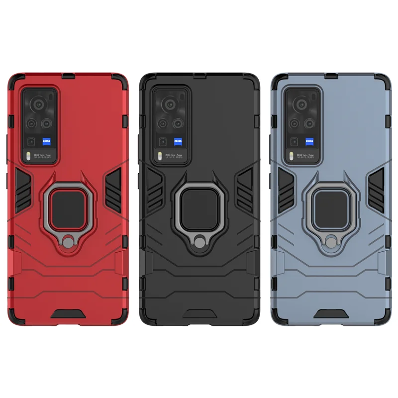 Magnetic Metal Ring Holder Shockproof Armor Case with TPU Bumper and Hard Plastic Back Cover