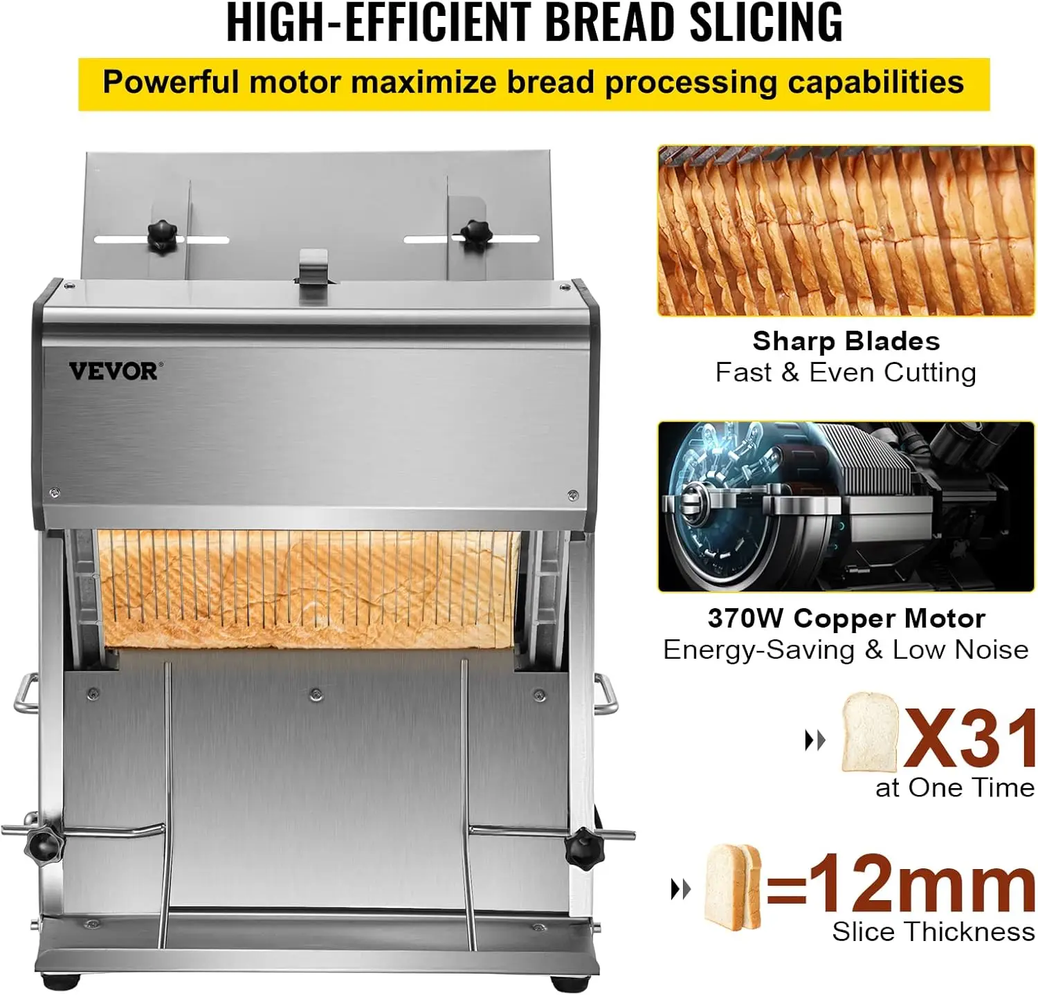 Toast Bread Slicer, 12mm Thickness Electric Bread Cutting Machine, 31PCS Commercial Bakery Bread 4