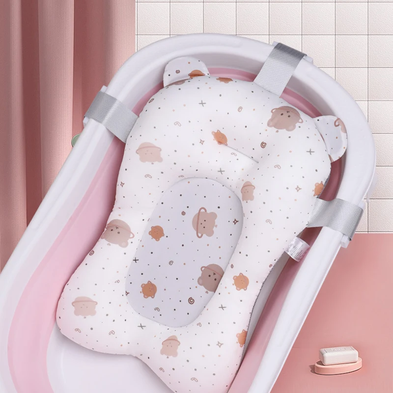 Cartoon Baby Shower Bath Tub Pad Non-Slip Newborn Bathtub Mat Safety Nursing Foldable Support Comfort Body Cushion Mat Pillow baby bath support pad,baby bath tool