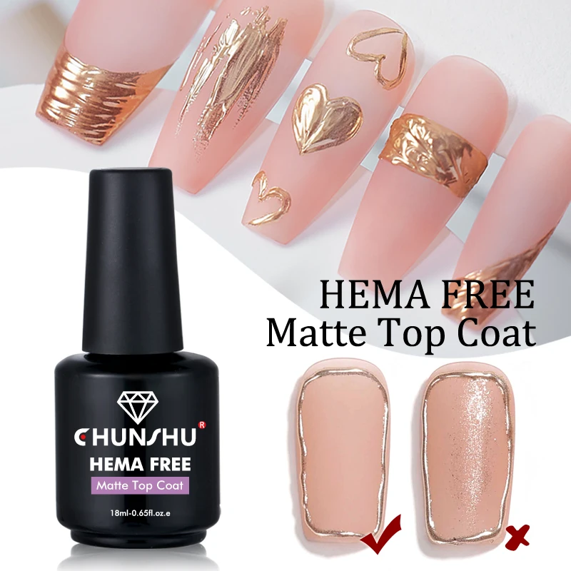 CHUNSHU Hema Free Matte Top Coat No Wipe 18ml Frosted Non Stick Powder Matte Effect Top Gel Nail Polish Soak Off Semi-Permanent Nail Gel Nail Polish Gel Polish Base and Top Coat