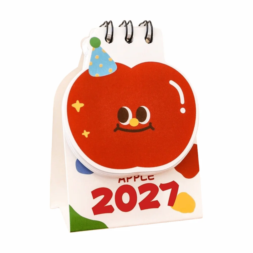 휴대용 애플 모양 2027년 책상 달력 미니 코일 바인딩 스탠딩 캘린더 플립 캘린..