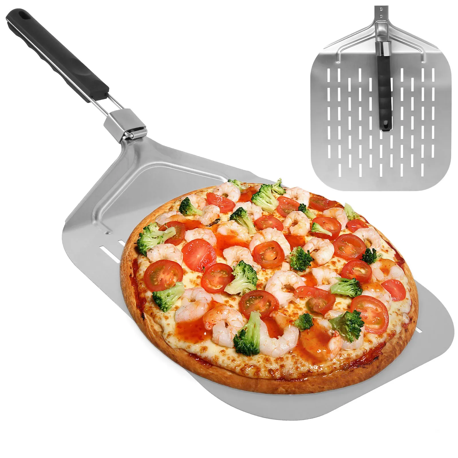 Perforated Aluminum Pizza Shovel Peel with Detachable Handle Nonstick Oven Baking Paddle Spatula Turners cocina Accessories