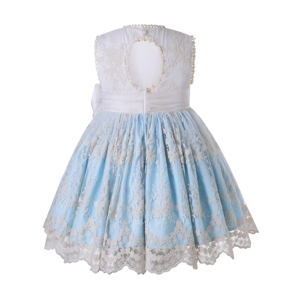 فستان زفاف بلا أكمام باللون الأزرق والأبيض للأطفال...