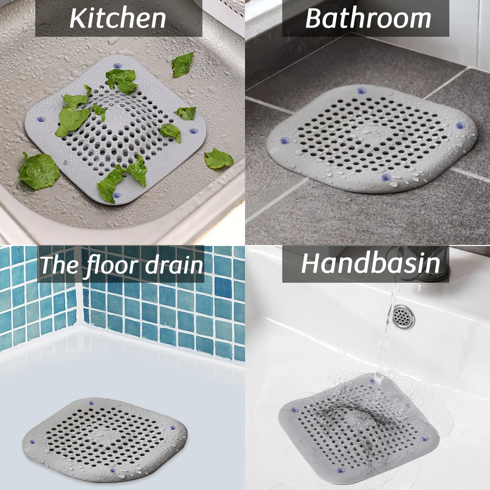 Square Hair Drain Cover For Shower Silicone Hair Stopper With