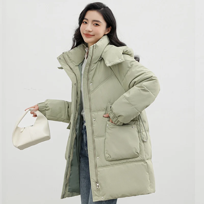 

Зимние куртки однотонные женские парки 2023 пальто свободного кроя с длинным рукавом Корейская женская одежда большого размера модный новый комбинезон