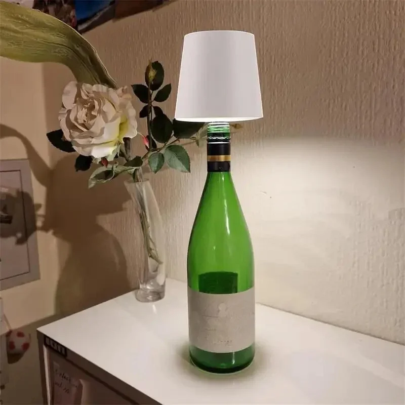 LED 와인 병 램프 헤드 테이블 램프, 조도 조절식 충전식 터치 컨트롤, 휴대용 램프 바, 카페 분위기 야간 조명