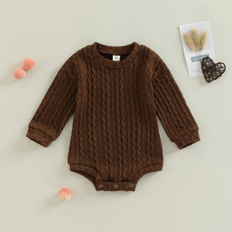 0-18M Newborn Toddler Baby Sweater Romper Solid Color Long Sleeve Knit Bodysuits Knitwear Boys Girls Autumn Winter Clothing