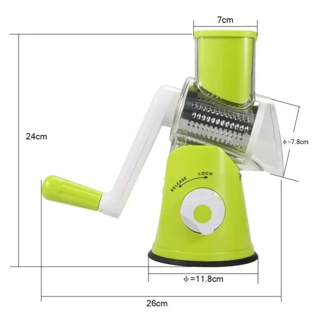 Vegetable Cutter & Slicer Manual Kitchen Cheese Chopper Machine 3 Sharp Drums Multifunctional Garlic Potato Shredder