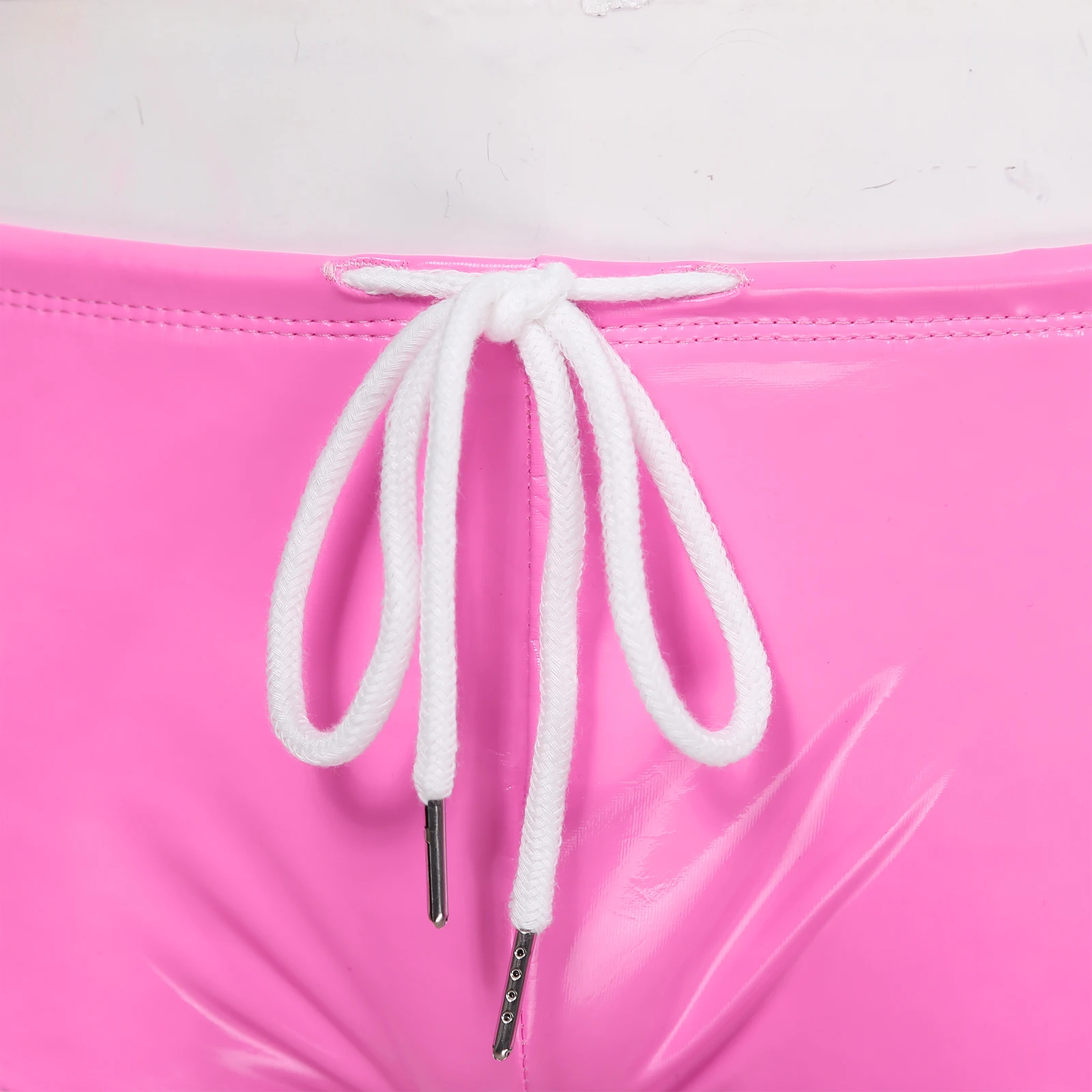 Mens Swimming Trunks Wet Look Patent Leather Latex Low Rise Drawstring Boxer Shorts Swimwear Party Pool Rave Swim Bottoms
