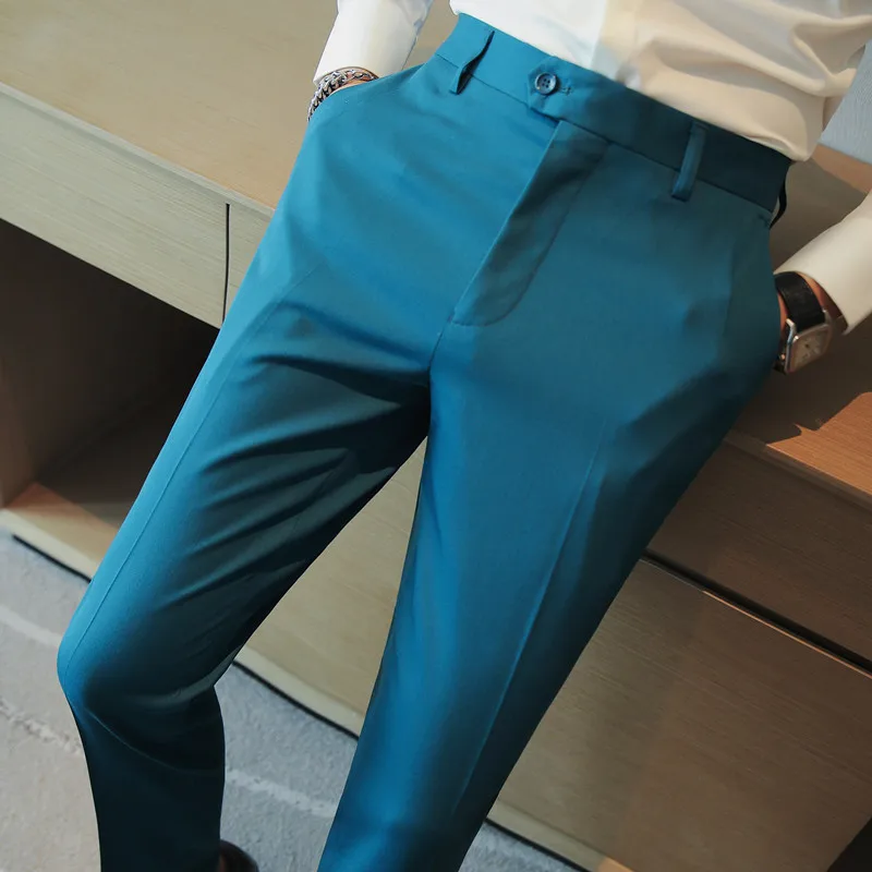 Autumn Solid Straight Casual Pant Men Suit Pants Formal Business Office Social Trousers