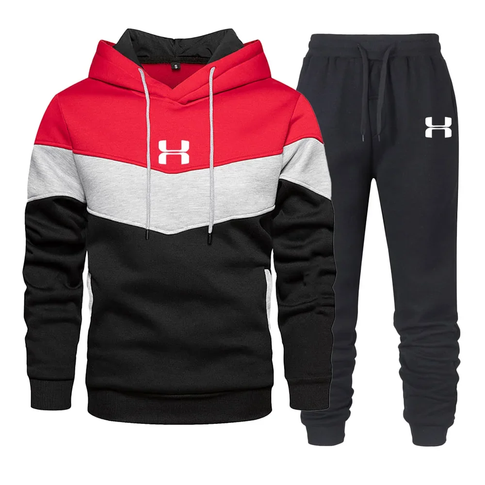 Sports Suit Tracksuit Set Men Print Tracksuit Winter Casual Hoodies Long Pants 2PCS Outdoor Jogging