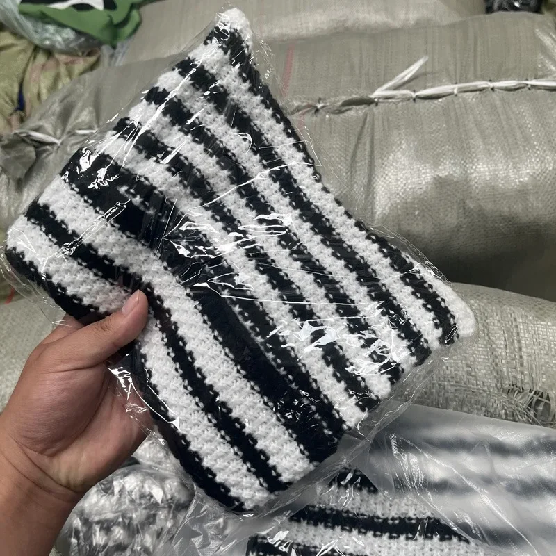 Japanese Streetwear Harajuku Beanie Little Devil Striped Knitted Hat Women Girls Autumn Winter Cute Cat Ears Cap