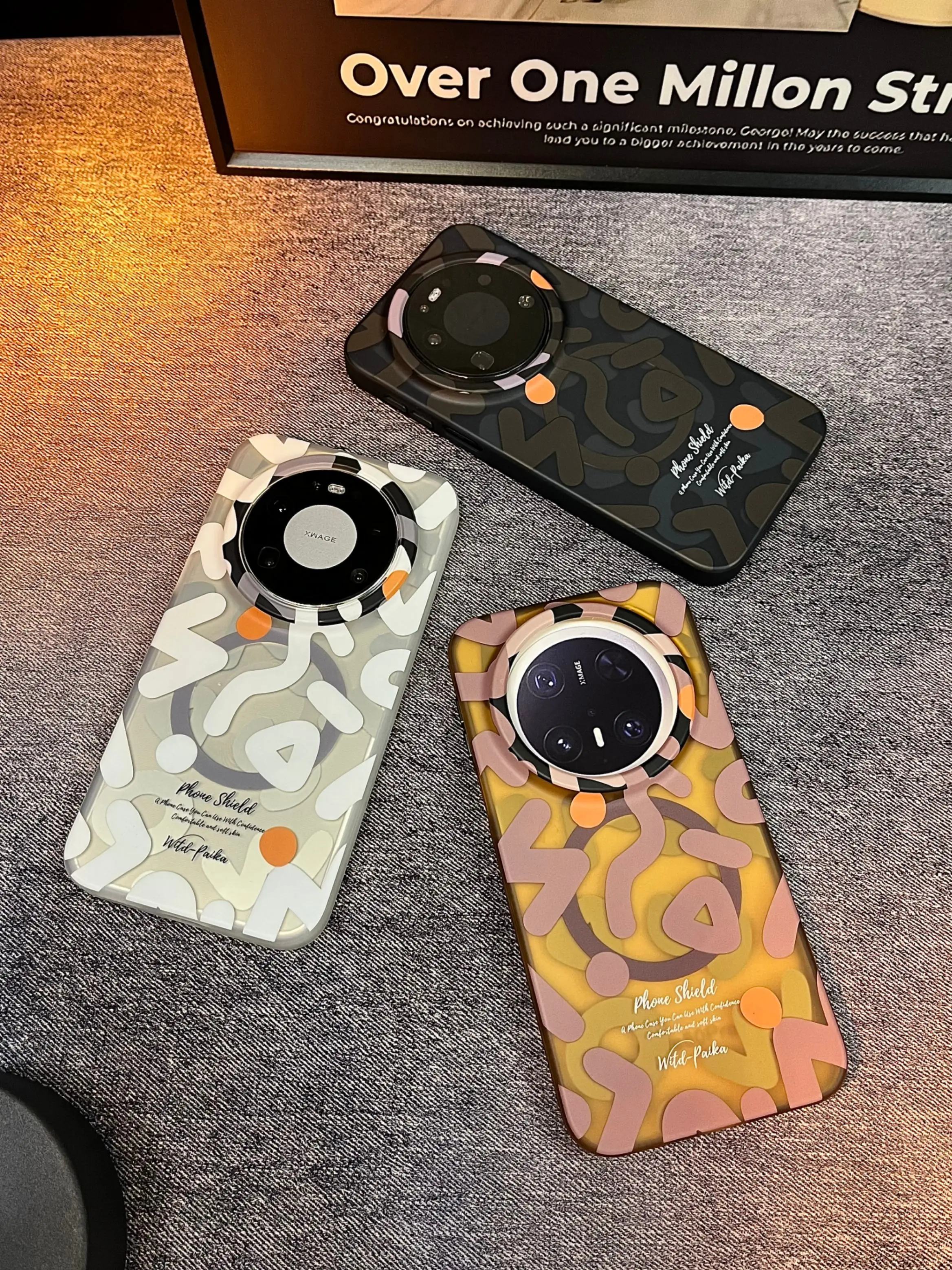 Luxury Hand-Painted Line Print Phone Case with Wireless Charging and Built-In Magnetic Ring