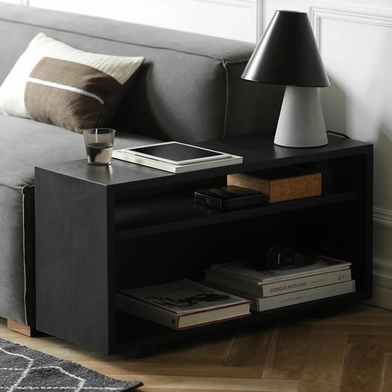 

Solid wood corner table, living room, sofa, side cabinet, creative art, black storage table, minimalist back table, storage