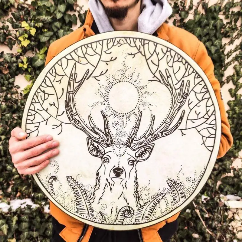 Drum Shamanic Deer Tree-themed Siberian Drum Decoration Handmade Shamanic Siberian Drums Spirit Music With Drumstick Home