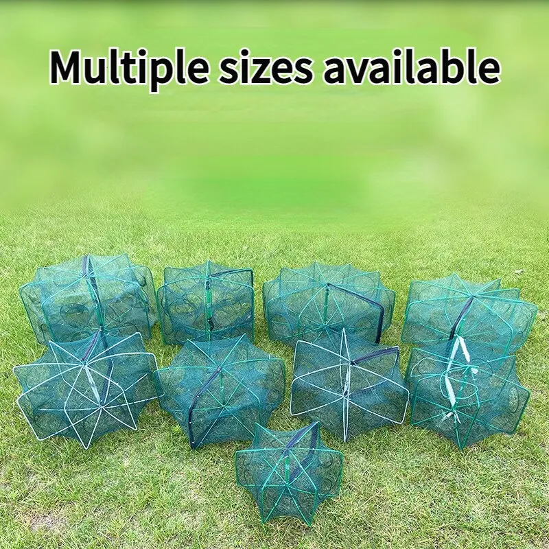 Fish Trap Fishing Net Mesh Folded Hexagon Octagon 6/8 Holes Fish Shrimp Automatic Crayfish Catcher Baits Cast Mesh