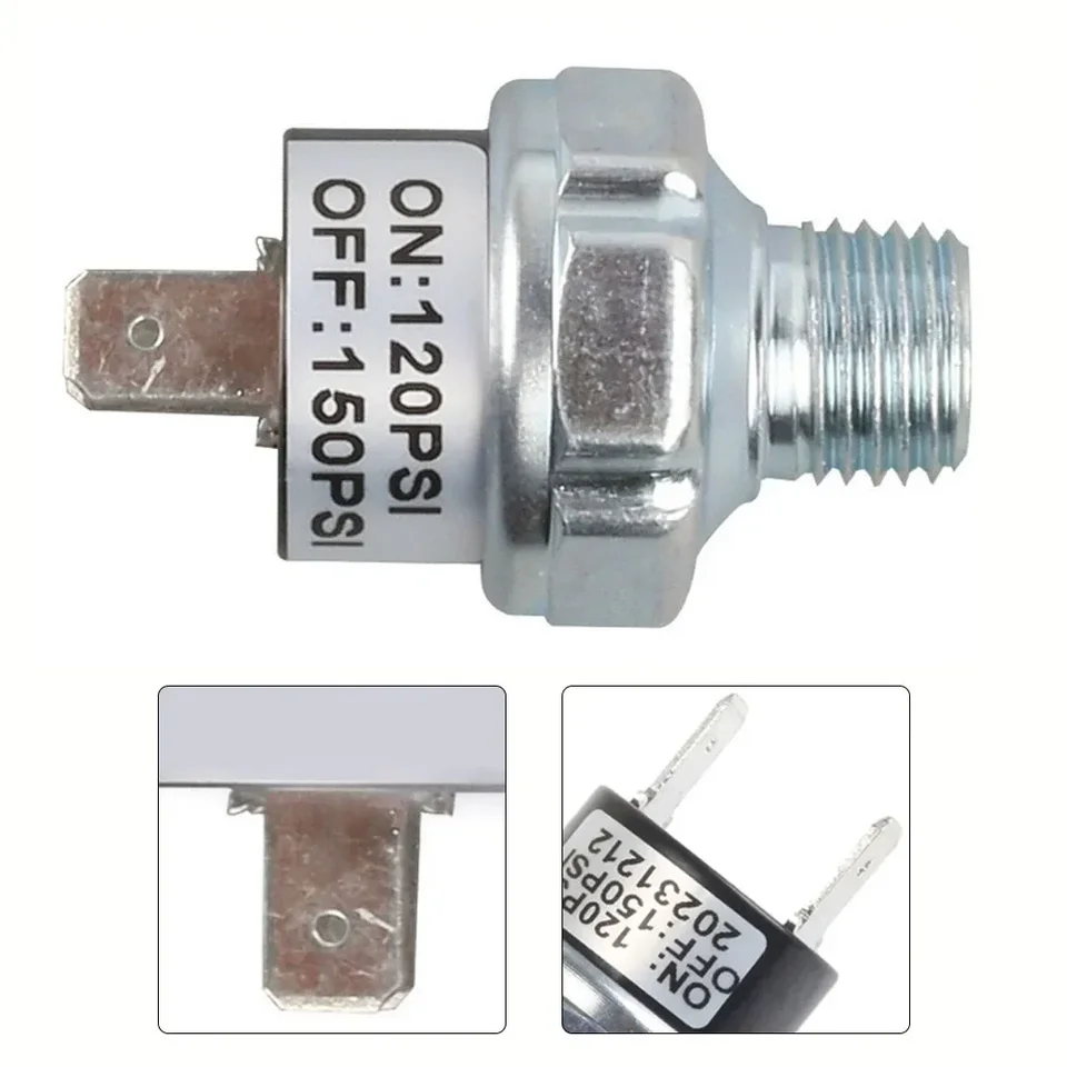 Pressostat Compresseur Air 220V - Réglable 8-10 Bar (120-150 Psi) - Étanchéité V-Ring, Installation Flexible